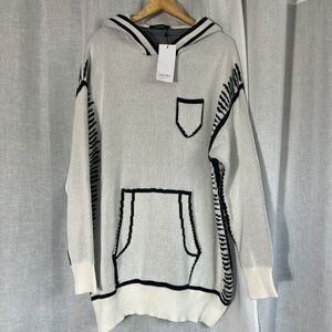 AKIRA White Hoodie Sweatshirt dress with Black Trim